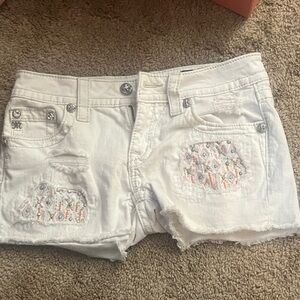 Miss Me White Jean Shorts with Colorful Embroidery